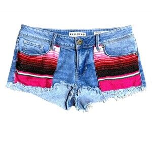 Bullhead Womens 5 Denim Shorts Serape Blanket Pocket Cutoff Frayed Festival
